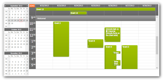 event calendar asp.net mvc css theme green