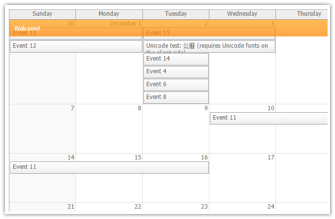 asp.net mvc monthly event calendar