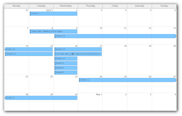 monthly event calendar transparent theme
